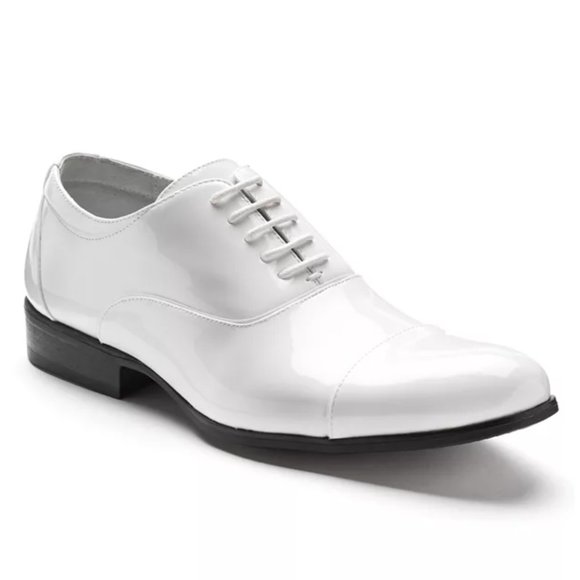 Stacy Adams Men's Gala Tuxedo White Patent Cap Toe Dress Shoes Size 8 - Picture 1 of 16